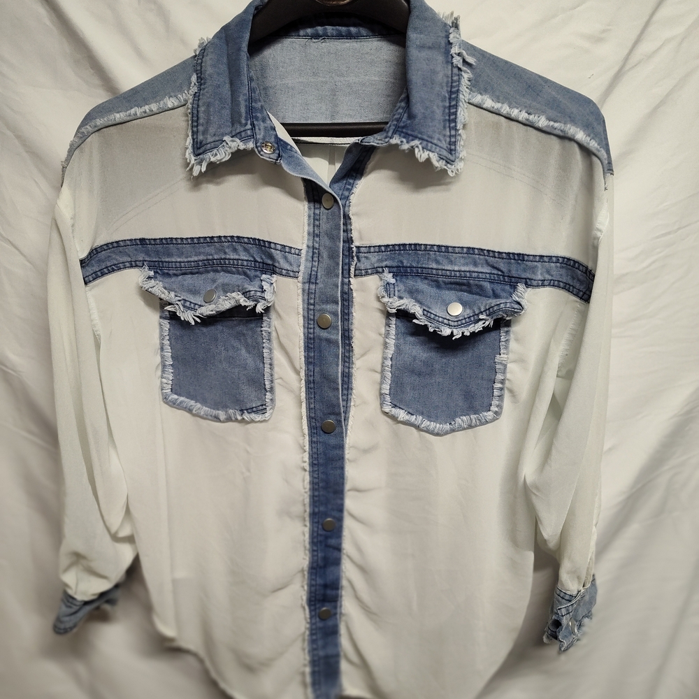 Denim and White Button-Up Shirt